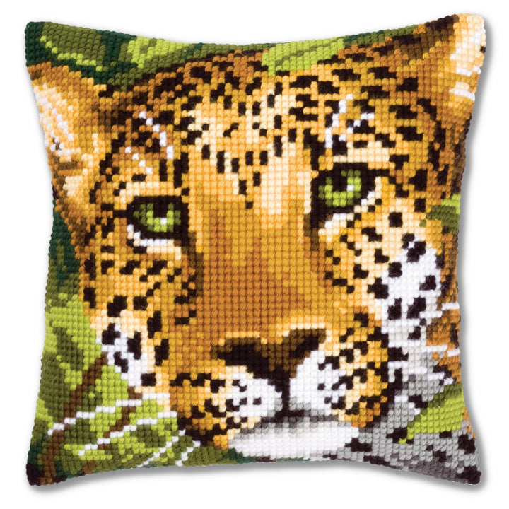 Vervaco Leopard Kreuzstichkissen/Stickkissen vorgedruckt, Baumwolle, Mehrfarbig, 40 x 40 x 0.3 cm