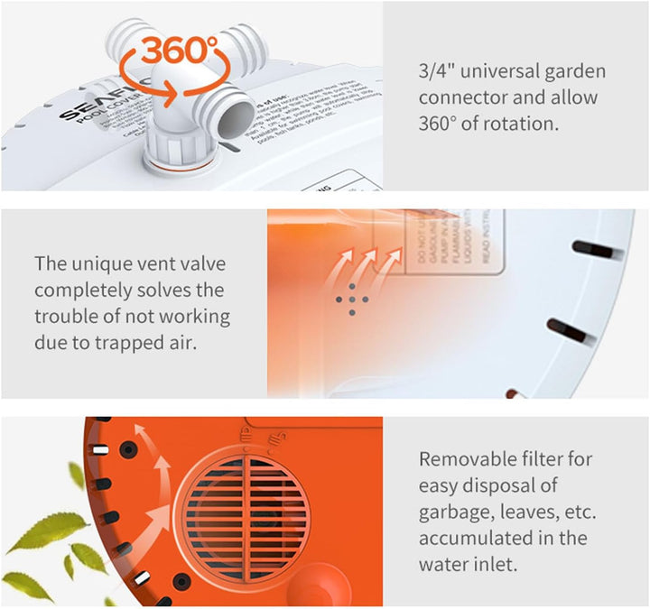 LIGHTEU, SEAFLO Poolabdeckpumpe 230V Automatische Poolpumpe 1000 GPH Tauchpumpe für Poolabdeckung Ke