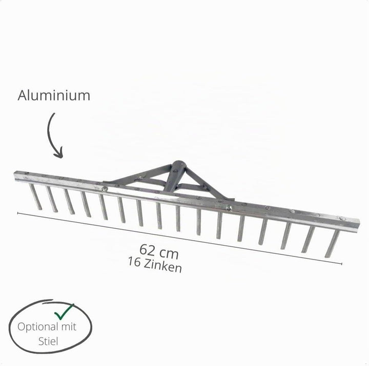 Rekord Aluminium Rechen leicht mit 16 Zinken Breite 62 cm - mit Stiel 150 cm, Rasenrechen, Gartenrec