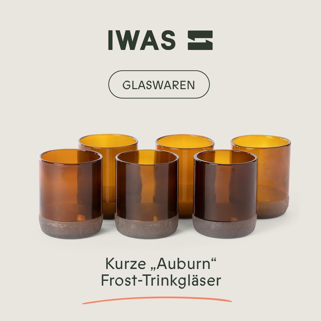 IWAS Upcycled Auburn Trinkgläser | 250ml | 8oz | 6er Set | Nachhaltige Wassergläser | Umweltfreundli