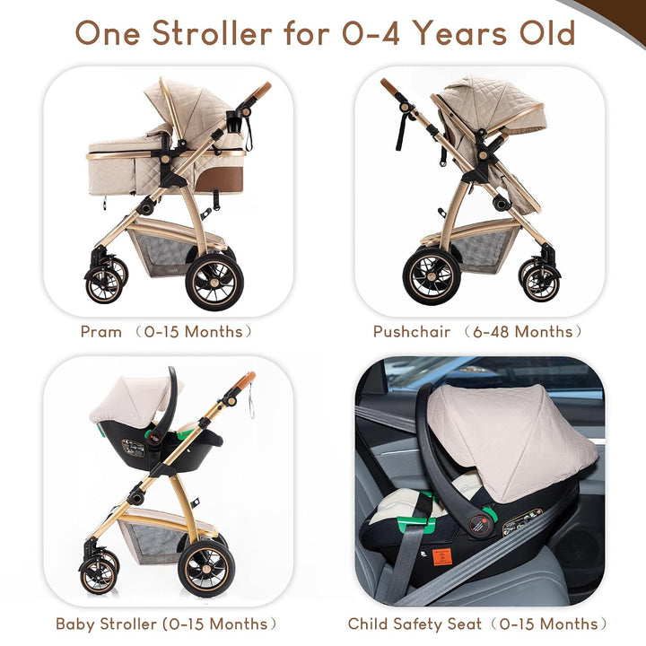 Kinderwagen 3 in 1, Baby Born Kinderwagen mit Einstellbarer Höhe Griff, Bergsteiger Stroller mit Ant