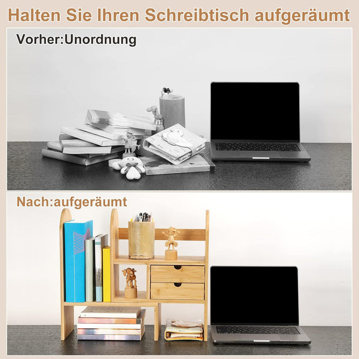 GUUSII HOME Bücherregal Klein Holz Schreibtischregal Verstellbare Tisch Regal Schreibtisch Organizer