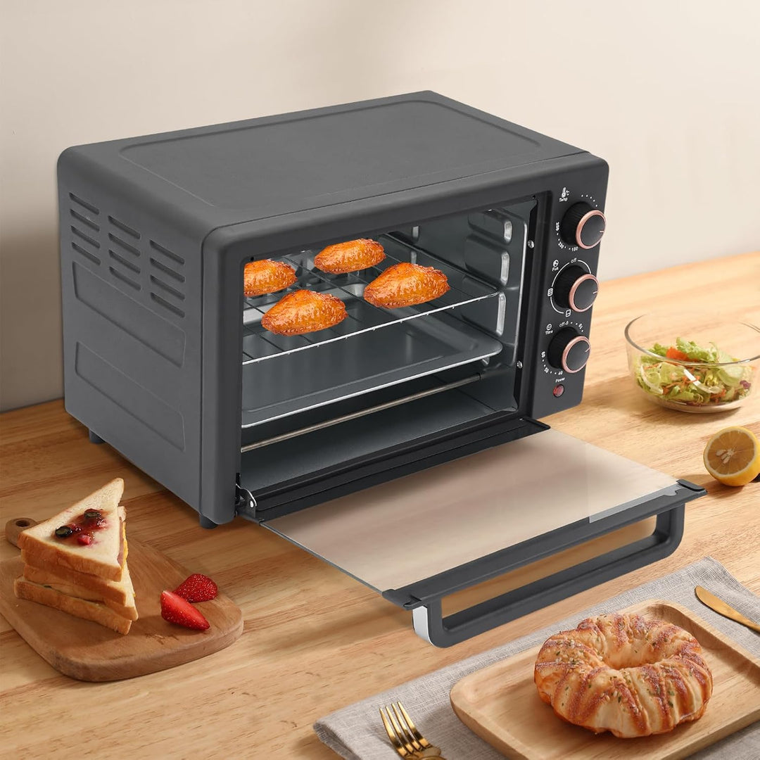 22 L Minibackofen, Klein mini Backofen mit Grillpfanne &amp; Grillrost, 1000 W, 60Mins Timer, Pizza-Ofen