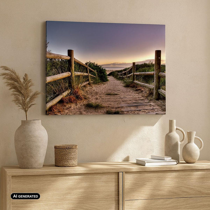 ARTTOR Bilder auf Leinwand Pfad Landschaft Himmel Leinwandbild 70x50cm Wandbilder Dekoration Wohnzim