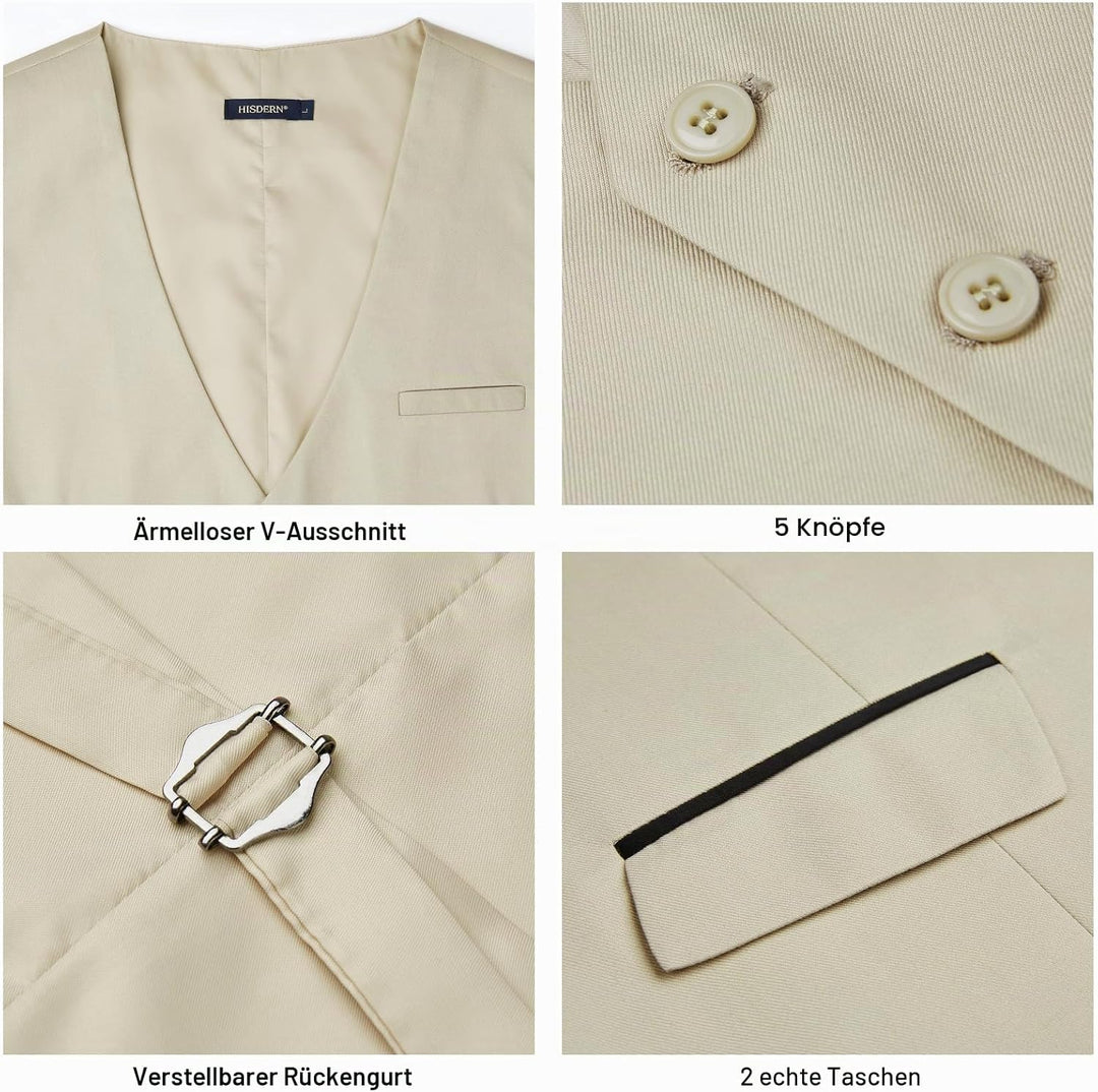 HISDERN Anzugweste für Herren Elegant Hochzeit Weste Klassische Einfarbig Casual Businessweste Forme