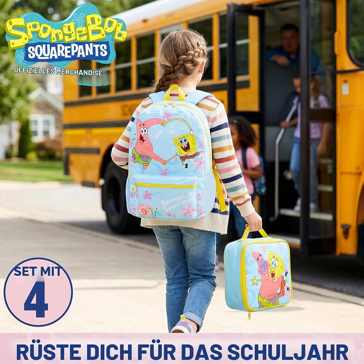 Get Trend Spongebob Schwammkopf Rucksack Kinder 4er Set Grosser Kinderrucksack 46cm mit Federmäppche