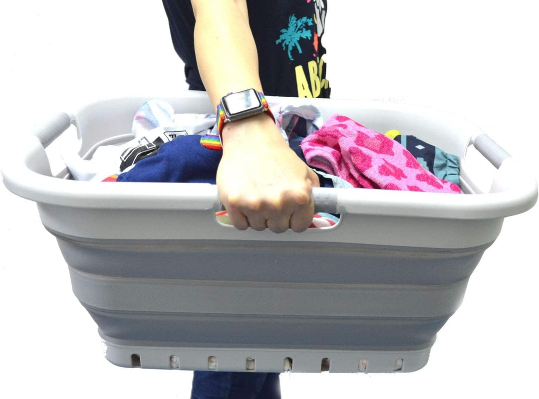 SAMMART 41L Collapsible 3 Handled Plastic Laundry Basket - Foldable Pop Up Storage Container/Organiz