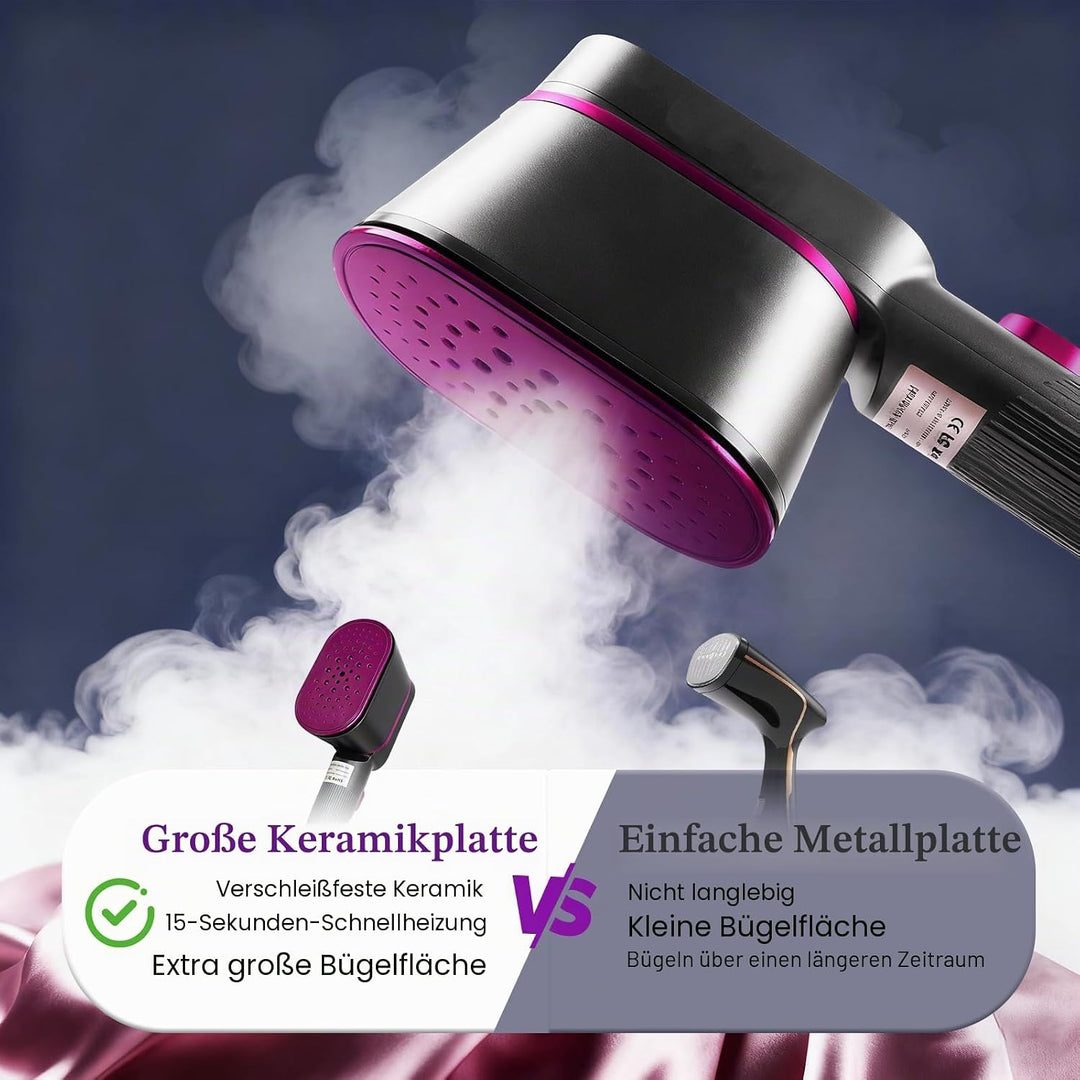 Steamer Dampfglätter 1000W, 2-in-1 Tragbarer Reisebügeleisen Mini mit 9s Schnellaufheizung, 110-240V