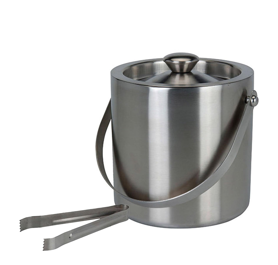 Eleganter Eiskühler aus Edelstahl mit Deckel und Zange Silber