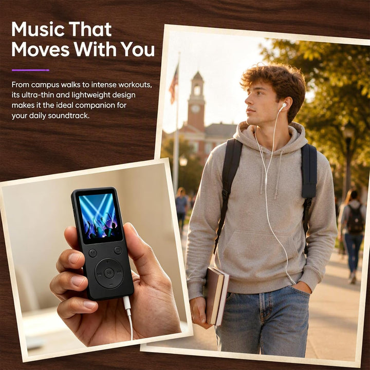 Bluetooth MP3 Player – Leichter MP3-Player mit Hi-Fi-Sound, Typ-C-Ladung, integriertem Lautsprecher,