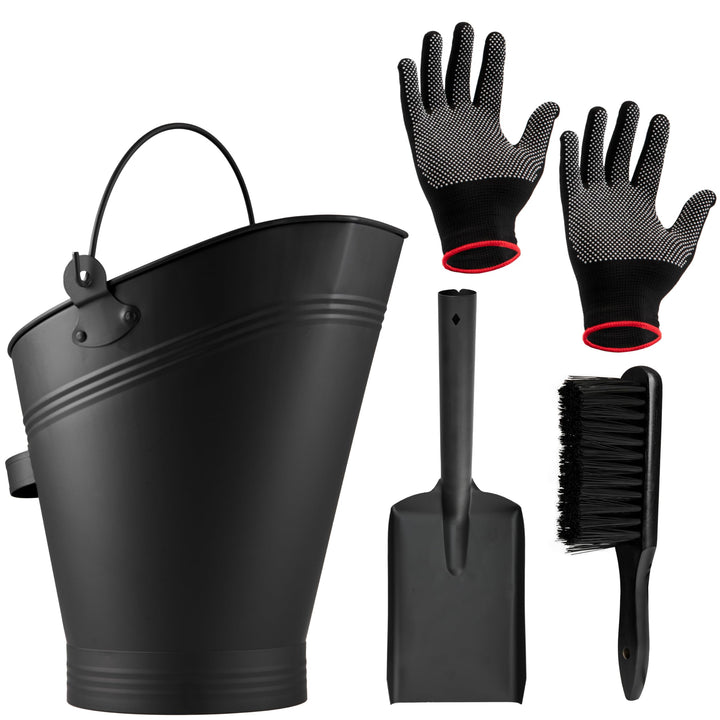 DecoExpress Aschekasten Kaminzubehör Set mit Ascheeimer 7 Liter, Asche Schaufel, Bürste &amp; Handschuhe