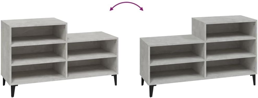 Schuhregal Betongrau 102x36x60 cm aus Holzwerkstoff mit 5 Fächern, platzsparender Ständer für Flur u