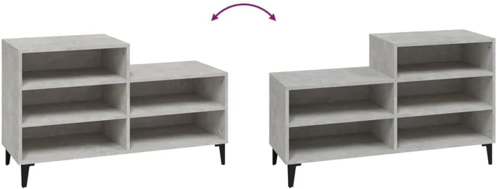 Schuhregal Betongrau 102x36x60 cm aus Holzwerkstoff mit 5 Fächern, platzsparender Ständer für Flur u