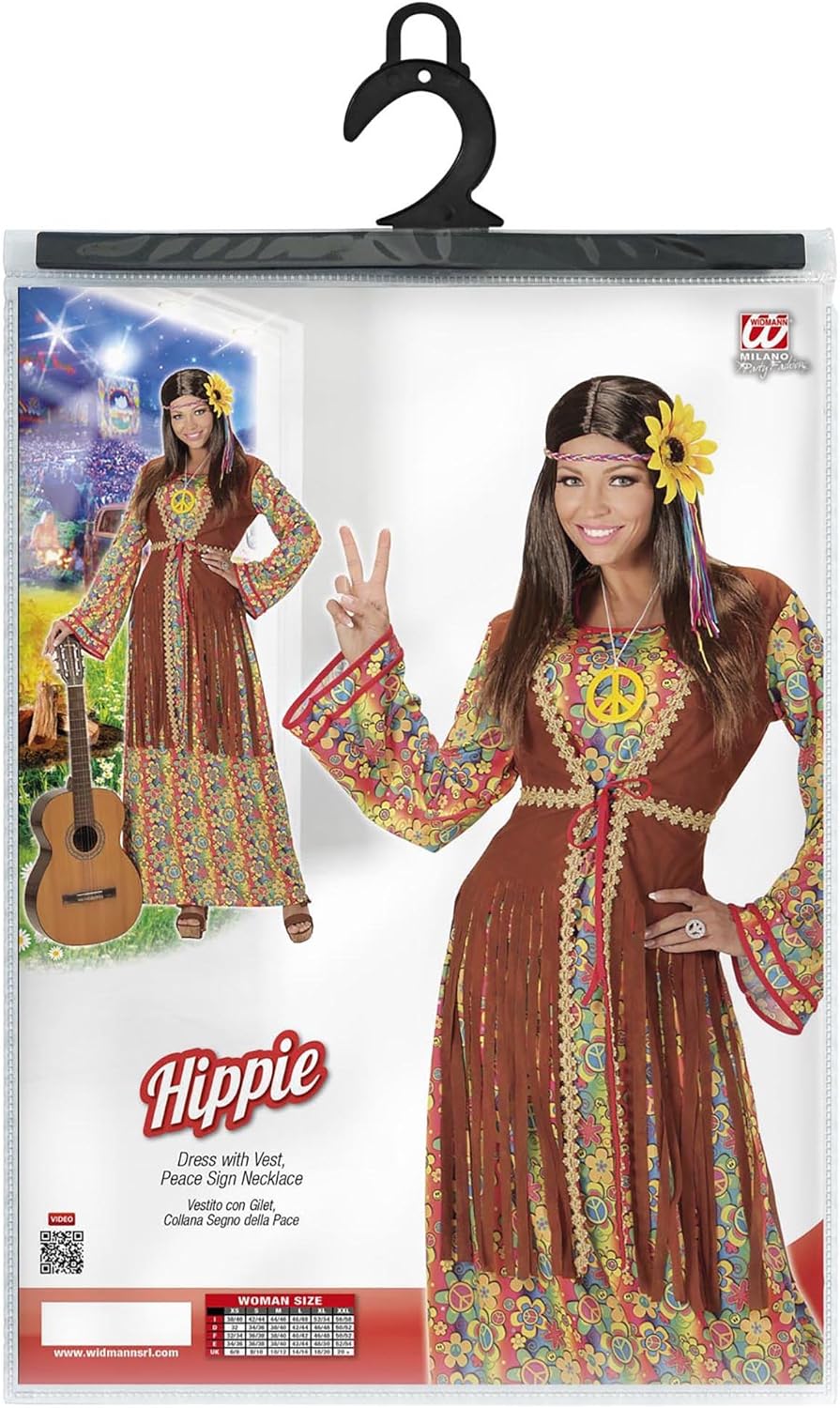 "HIPPIE WOMAN" (dress with vest, peace sign necklace) - (XS), XS