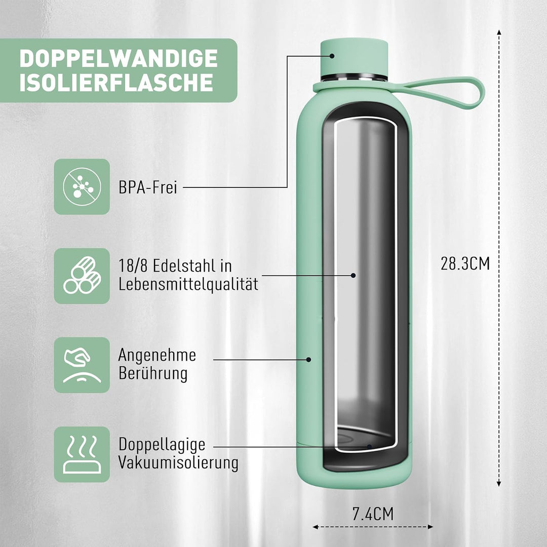 Exllena Trinkflasche Edelstahl 750ml - Hochwertige Thermosflasche Mit Silikongriff für Sport, Büro u