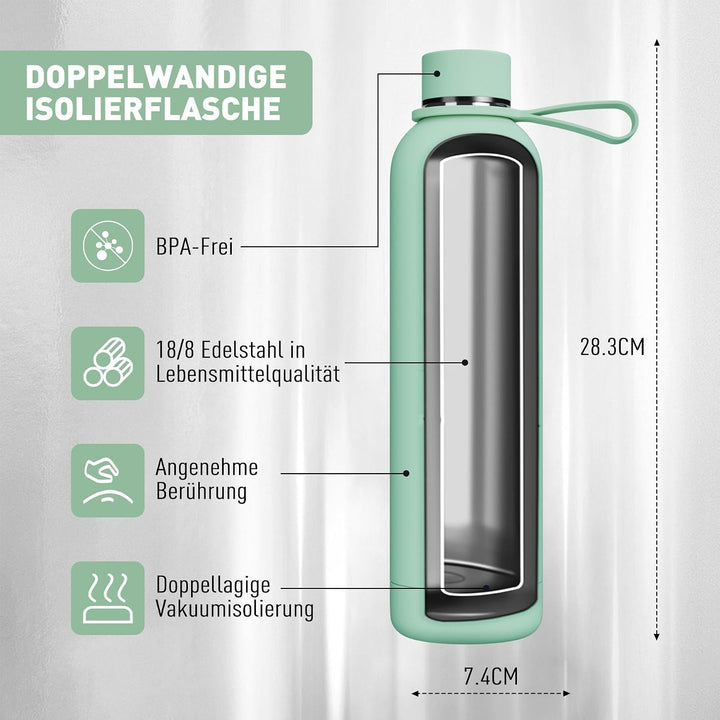 Exllena Trinkflasche Edelstahl 750ml - Hochwertige Thermosflasche Mit Silikongriff für Sport, Büro u
