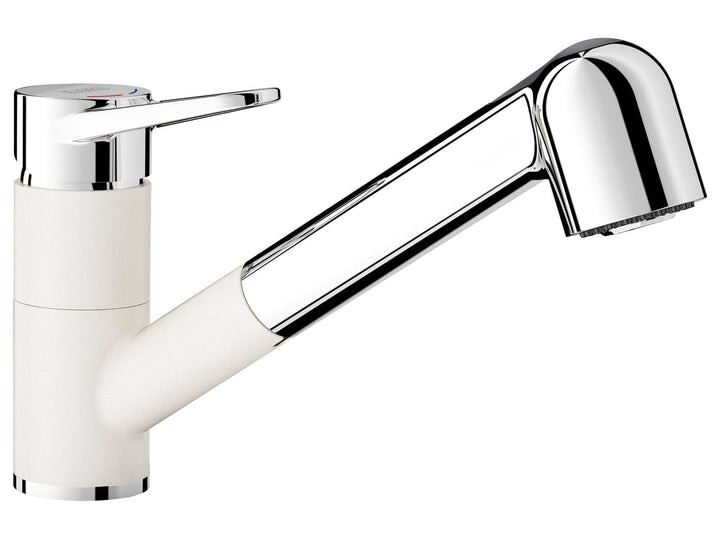 BLANCO WEGA-S II silgranitweiss/chrom | Hochdruck | Mit herausziehbarem Schlauch | Rückflussverhinde