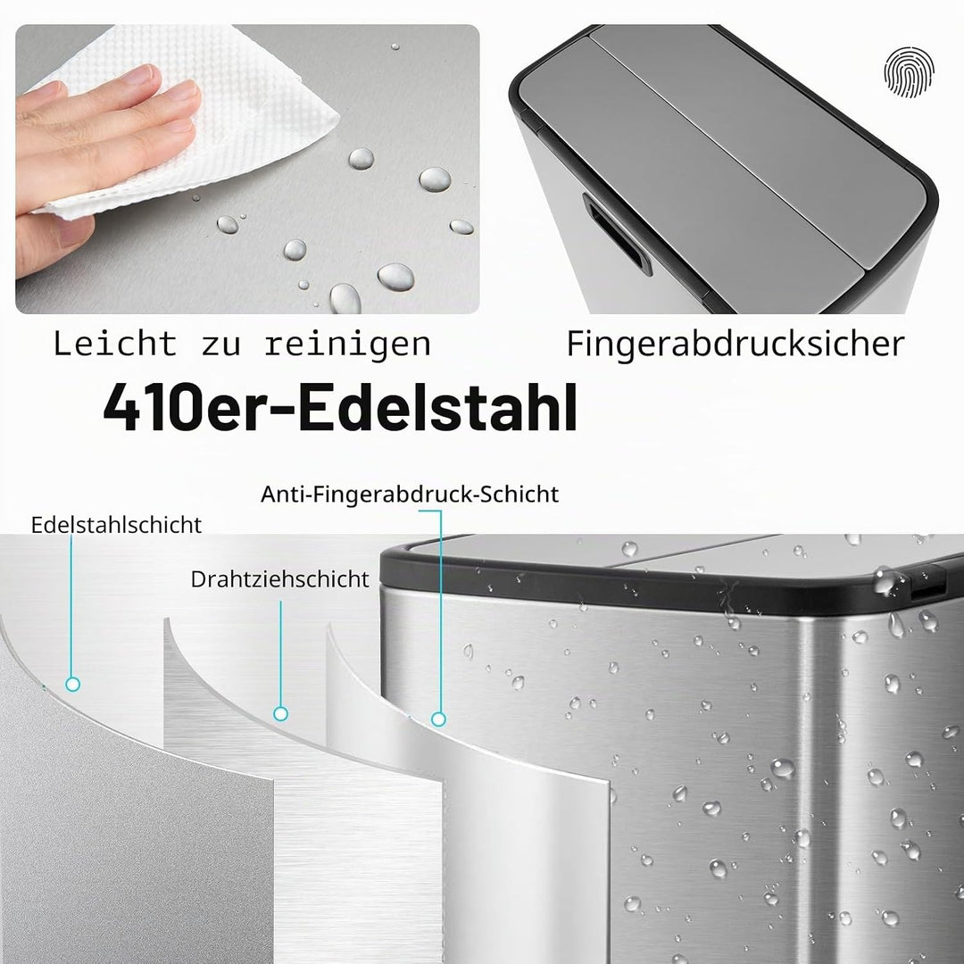 LIFEZEAL 45L Mülleimer, Mülltrennsysteme mit Deckel für Mülltrennung, Bin aus Edelstahl mit doppelte