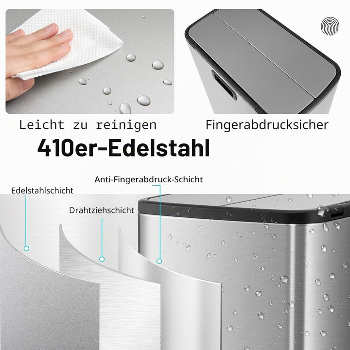 LIFEZEAL 45L Mülleimer, Mülltrennsysteme mit Deckel für Mülltrennung, Bin aus Edelstahl mit doppelte