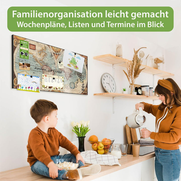 banjado Magnettafel schwarz 78 x 37cm / Magnetwand Metall/Magnetpinnwand als Memoboard/Pinnwand Magn