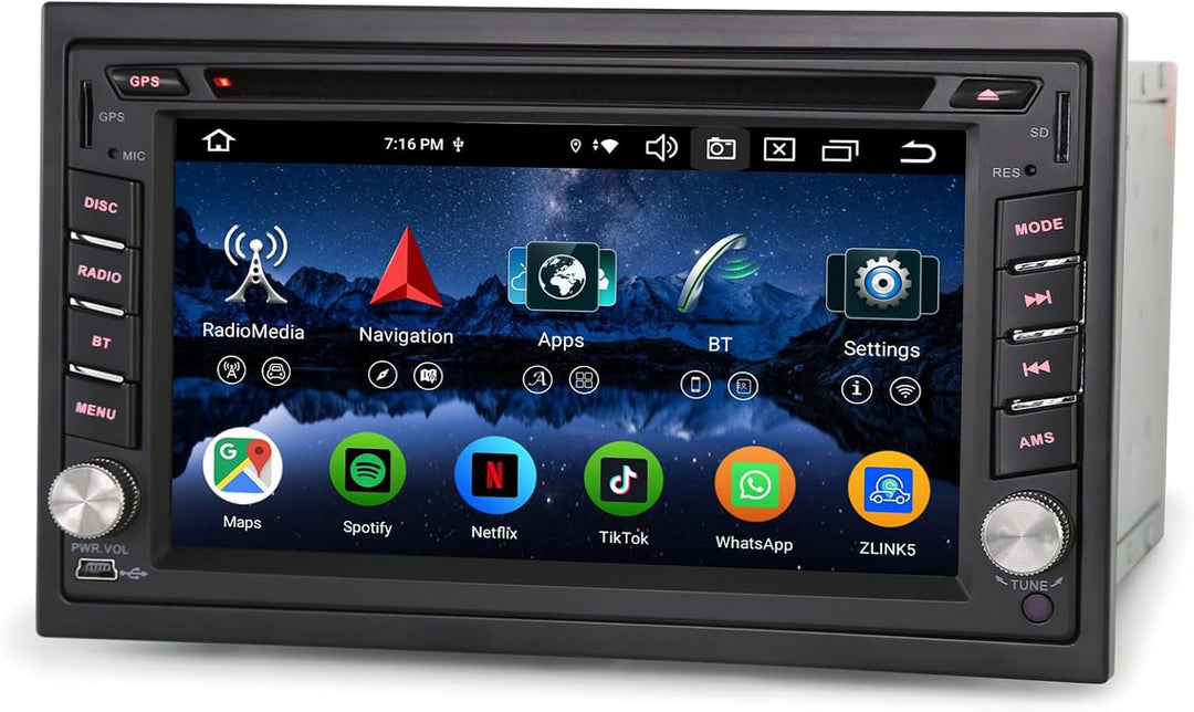Erisin 8-Kern 4GB RAM+64GB ROM Universal Doppel Din Android 14 Autoradio mit CD Player GPS Navigatio
