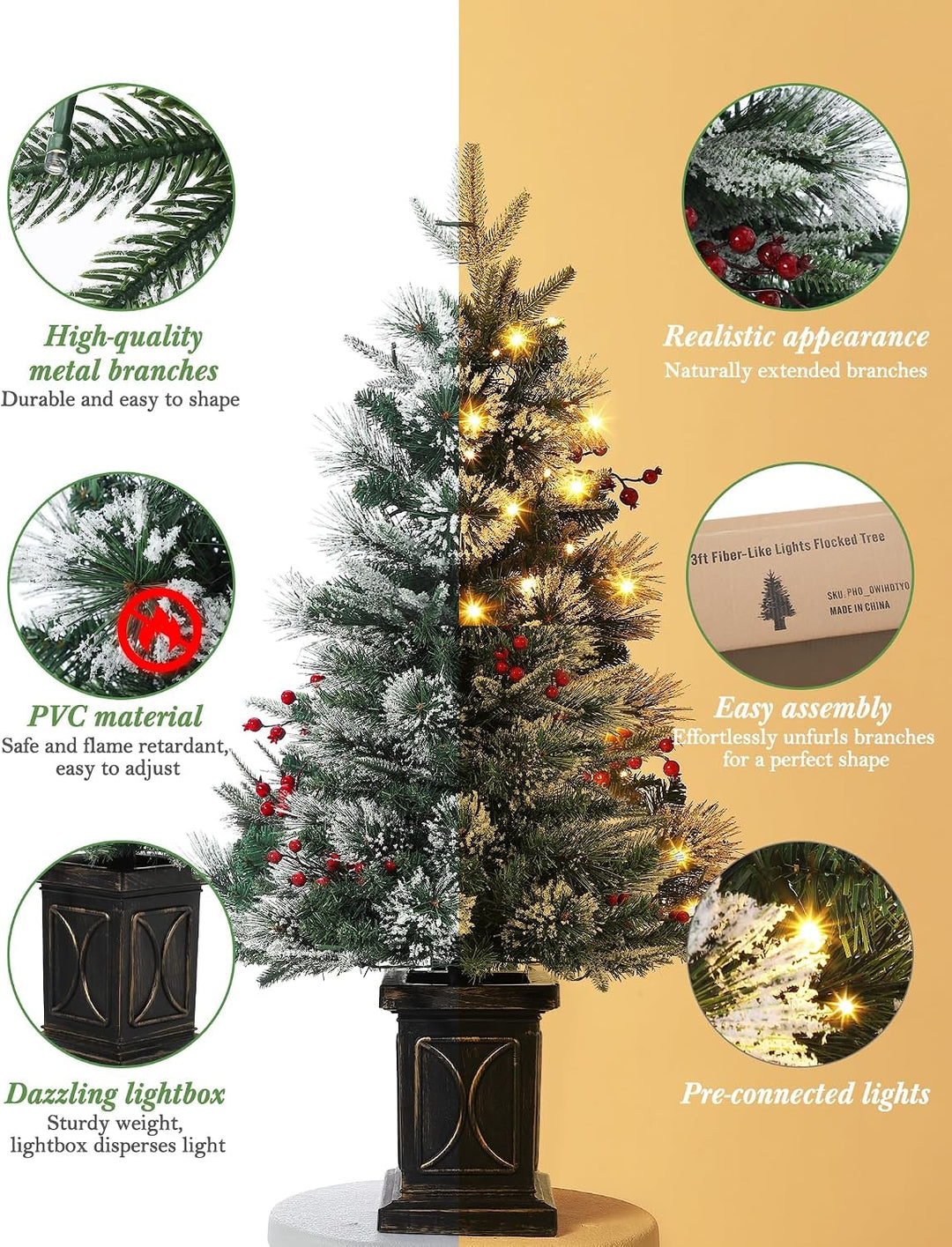 2 PCS 90 cm Künstlicher Weihnachtsbaum Mit 78 Warmweissen LED-Lichtern – Künstlicher Weihnachtsbaum