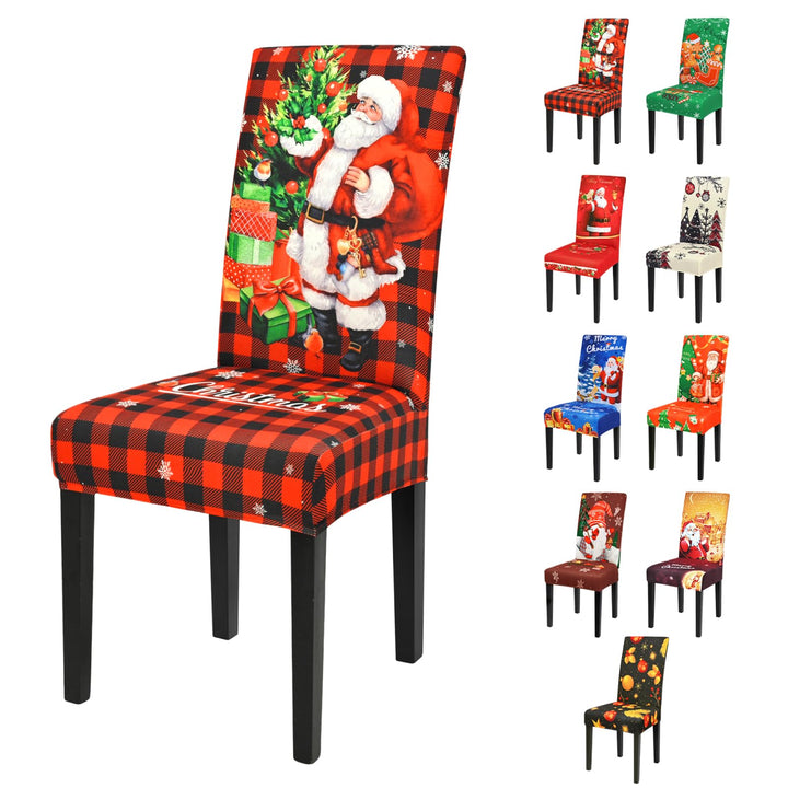 Yugarlibi Weihnachten Stretch Stuhlhussen 6er Set Weihnachtsmann Stuhlbezug Schwingstuhl Universal E