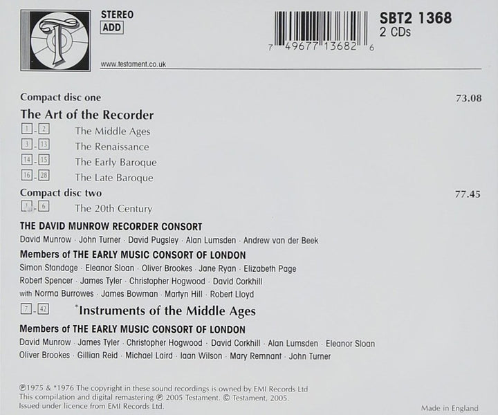 The Art of the Recorder/Instru, Audio-CD