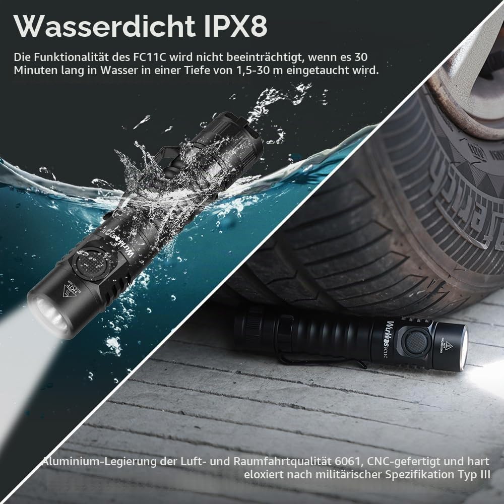 Wurkkos FC11C LED-Taschenlampe,superhelle LED-Taschenlampe,1300Lumen 4000K Taschenlampe,90CRI,519A L