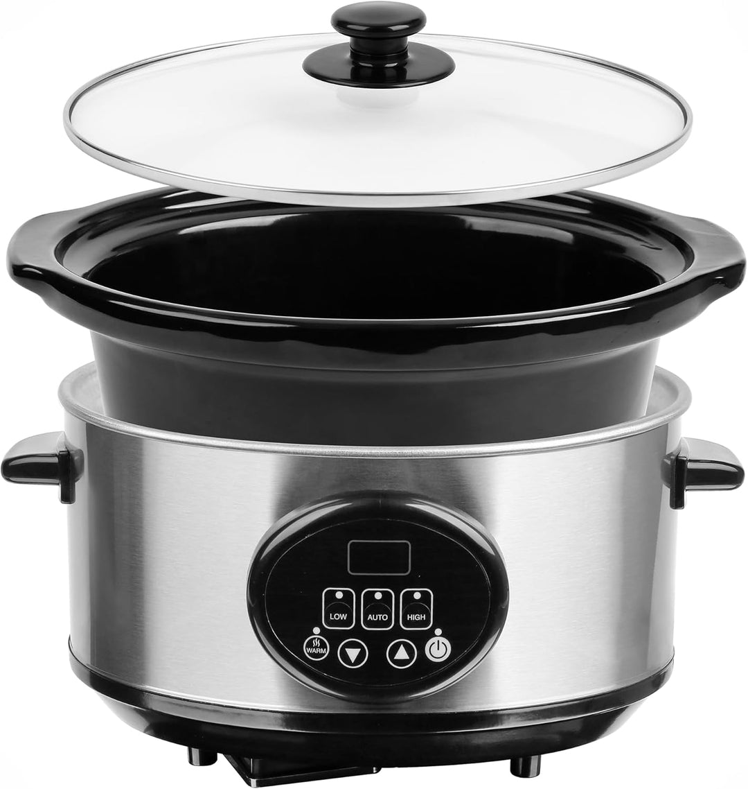 EMERIO Schongarer - Slow Cooker | 3,5L Innentopf aus Keramik (entnehmbar) | 3 Temperaturstufen | Dis