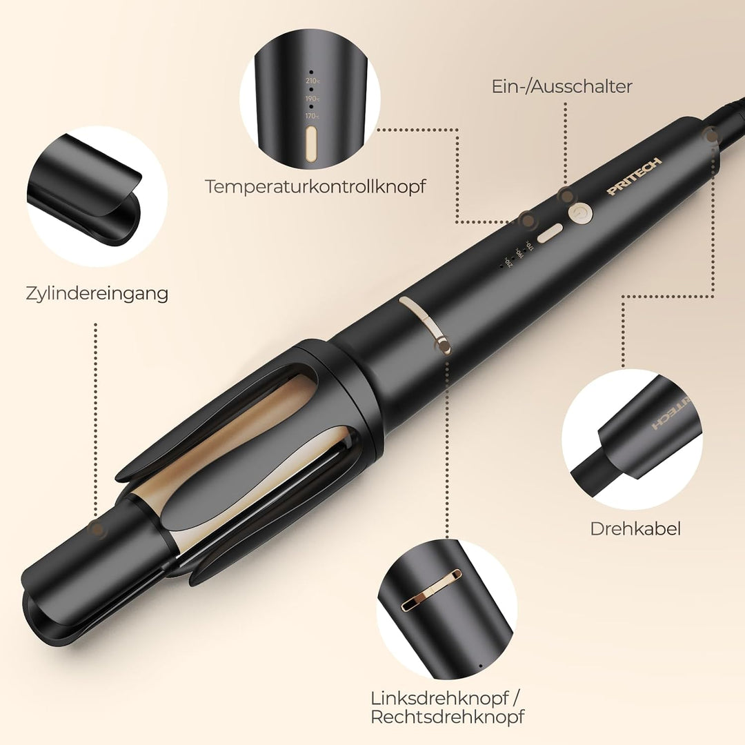 PRITECH Automatischer Lockenstab Welleneisen für Haare - 32mm Beach Waves Lockenstab 3 Temperaturen