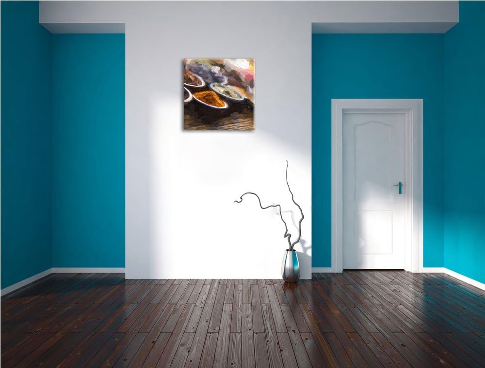 Pixxprint Gewürzvielfalt auf Holztisch als Leinwandbild/Grösse: 70x70 cm/Wandbild/Kunstdruck/fertig