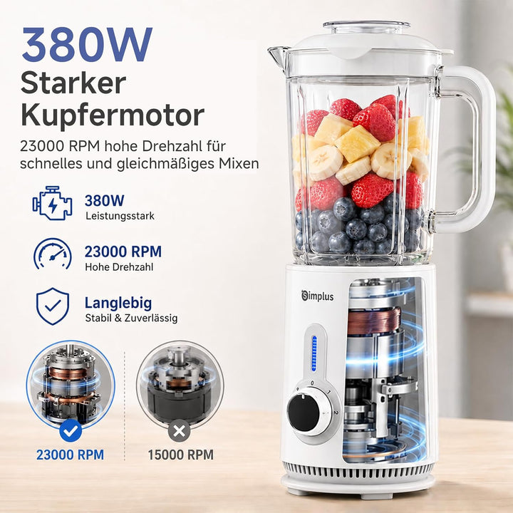 SIMPLUS 3-in-1 Standmixer &amp; Smoothie Maker mit 1,25L Mixbecher, 500ml Fleischwolf &amp; 300ml Mahlbecher