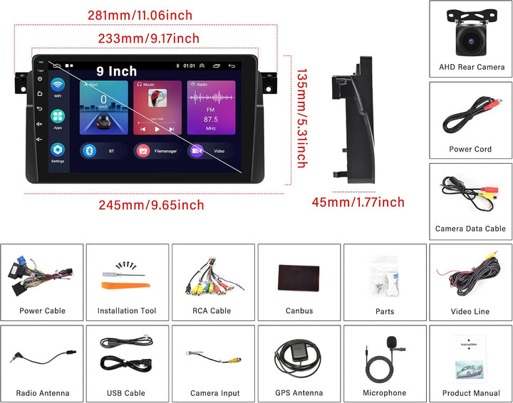 Android Autoradio mit Navi für BMW E46 1998-2005 Camecho 7 Zoll Bildschirm Doppel Din Autoradio Blue