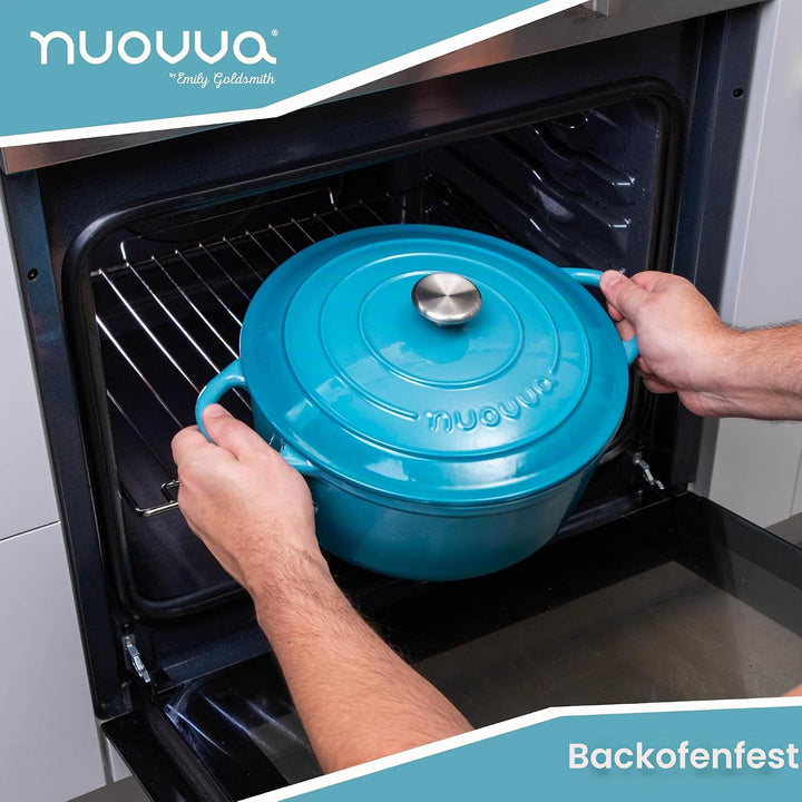 Gusseisen Dutch Oven mit Deckel – Emaille-Schmortopf mit Antihaft, Ofenfest – Blau, 6.9 Liter, 30 cm
