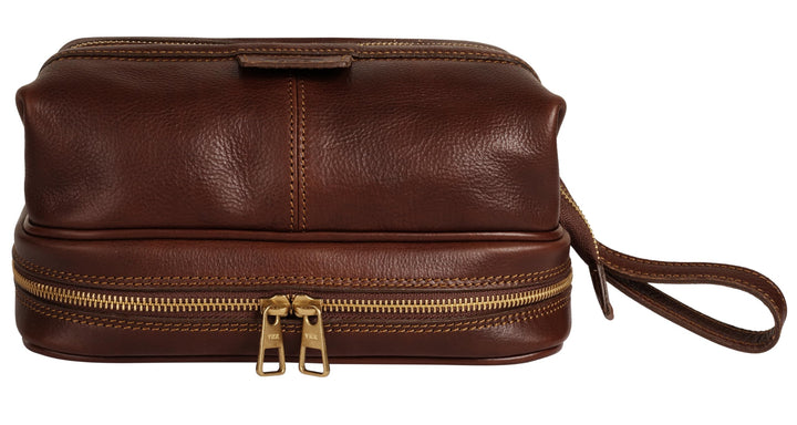 Piké Kulturtasche Echt Leder braun Damen, Herren - 017745