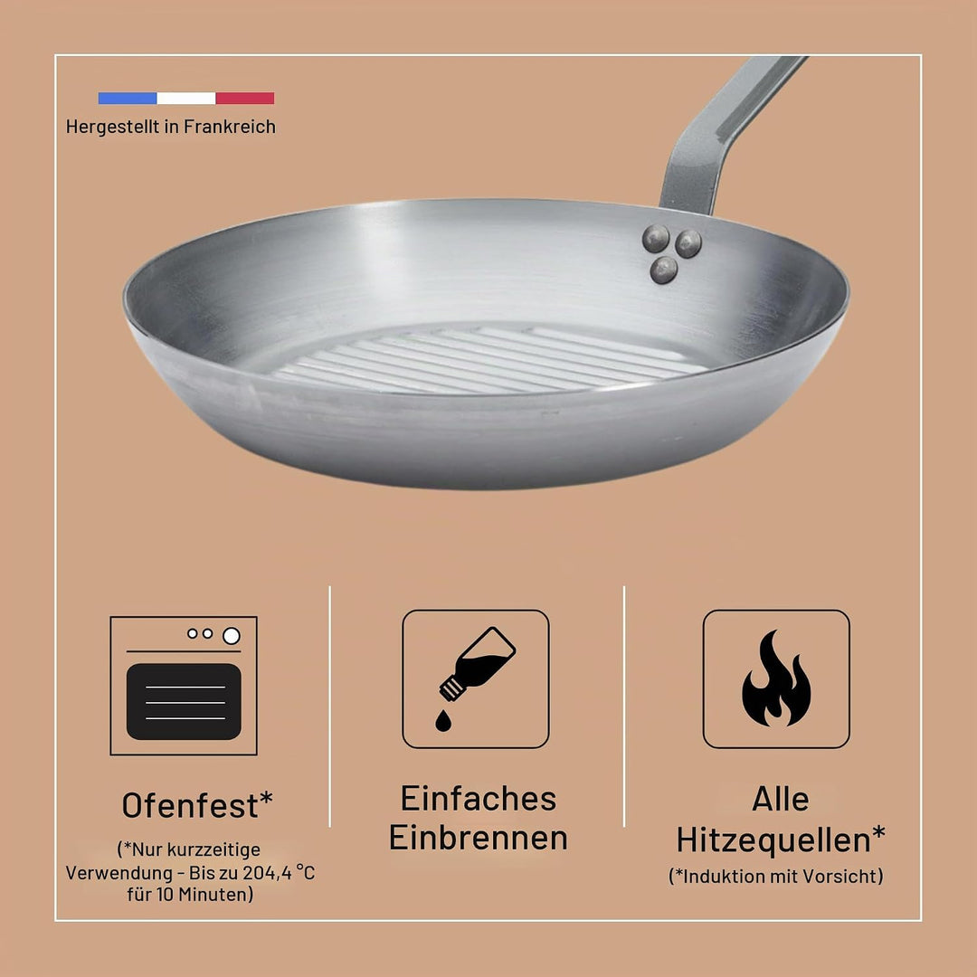 De Buyer - runde Grillpfanne MINERAL B aus Eisenstahl - 26cm Durchmesser - 5613.26, 26cm Durchmesser