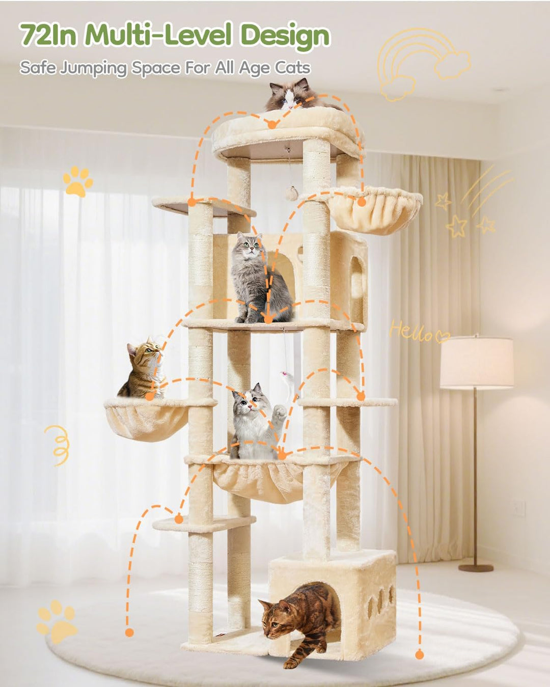 Taoqimiao 182CM Kratzbaum Gross XXL, Katzenbaum Grosse Katzen Stabil kratzbaum Maine Coon mit 2 Katz