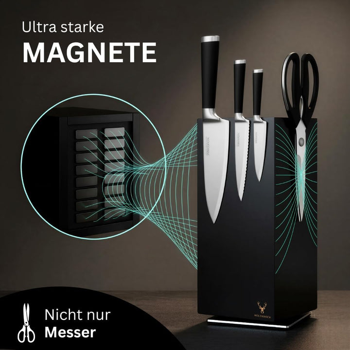 Messerblock ohne Messer magnetisch [Premium] | 360° drehbar | 4,5 kg schwer | Rutschfeste Edelstahl-