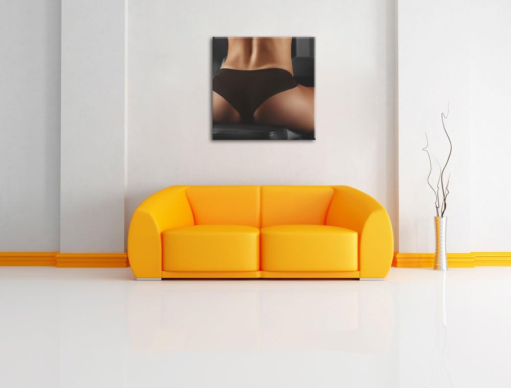 Pixxprint Trainierter Frauenkörper von hinten Schwarz/Weiss, Format: 70x70 auf Leinwand, 70x70