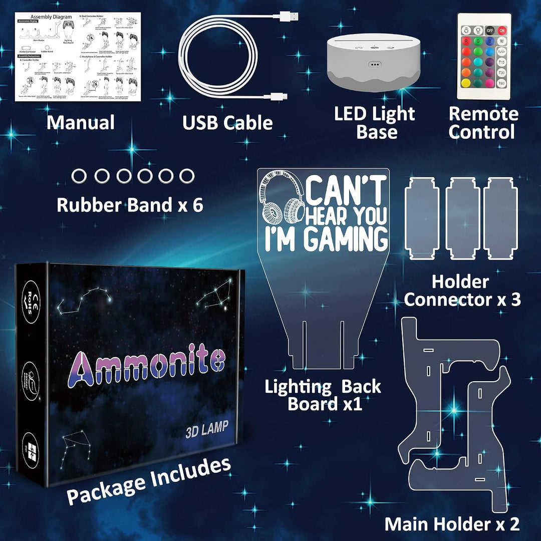 Ammonite Kopfhörer Controller Ständer Light up, 16 Farben 3D LED Lichter Headset Gamepad Halter, Gam