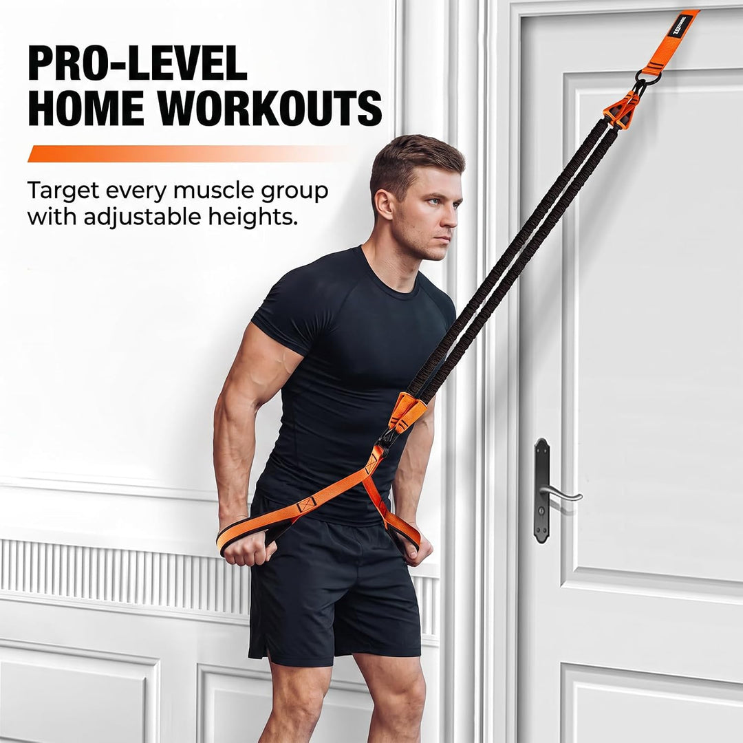 Trizeps Trainingsgerät mit Türanker, 3 Widerstandsbänder 34kg, Trizepsseil für Krafttraining zu Haus