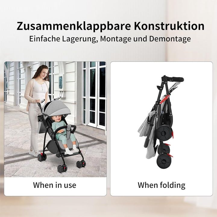 homewell Kinderwagen klappbar, Buggy Kinderbuggy, flache Liegeposition, mit Getränkehalter, Sicherhe