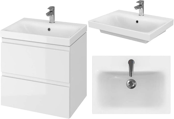VBChome Badmöbel 60 cm Weiss mit Armatur und Pop-up ventil Waschbecken mit Unterschrank Waschtisch 2