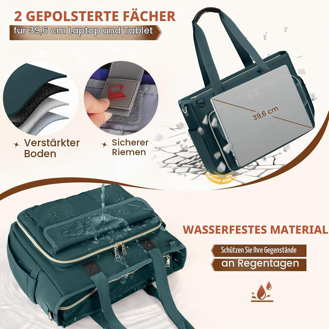 RAINSMORE Lehrertasche Damen Gross 15.6 Zoll Laptoptasche Arbeitstasche mit Isolierter Tasche für Kr