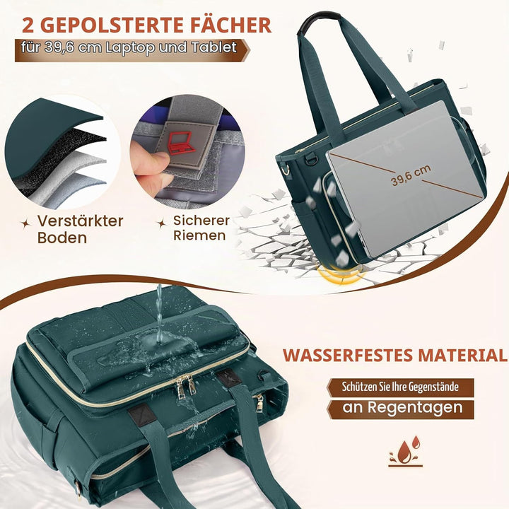 RAINSMORE Lehrertasche Damen Gross 15.6 Zoll Laptoptasche Arbeitstasche mit Isolierter Tasche für Kr