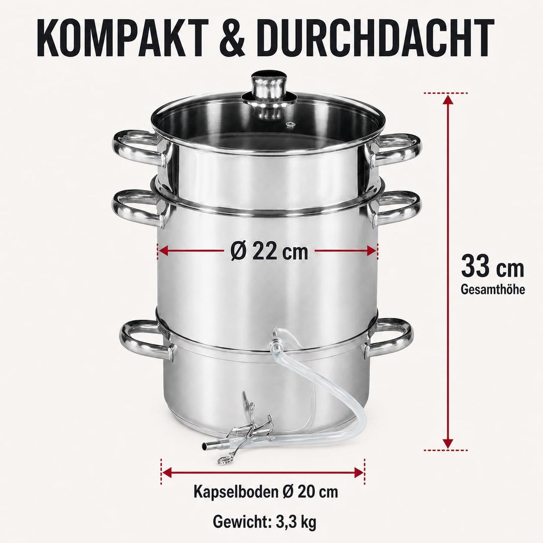 Dampfentsafter 5 Liter Edelstahl Ø 22 cm für alle Herdarten &amp; Induktion