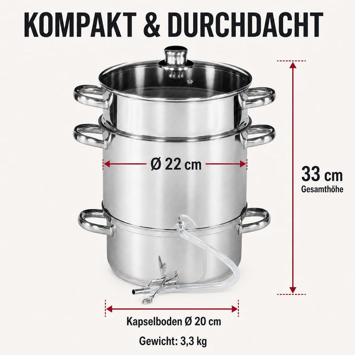 Dampfentsafter 5 Liter Edelstahl Ø 22 cm für alle Herdarten &amp; Induktion