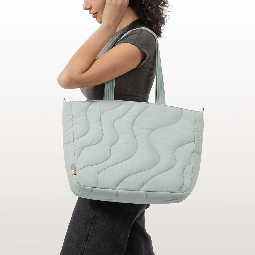 tomtoc Puffer Laptop Tragetasche für Damen, 13,5L Tote Bag für 15-16 Zoll Macbook, Leichte Schultert