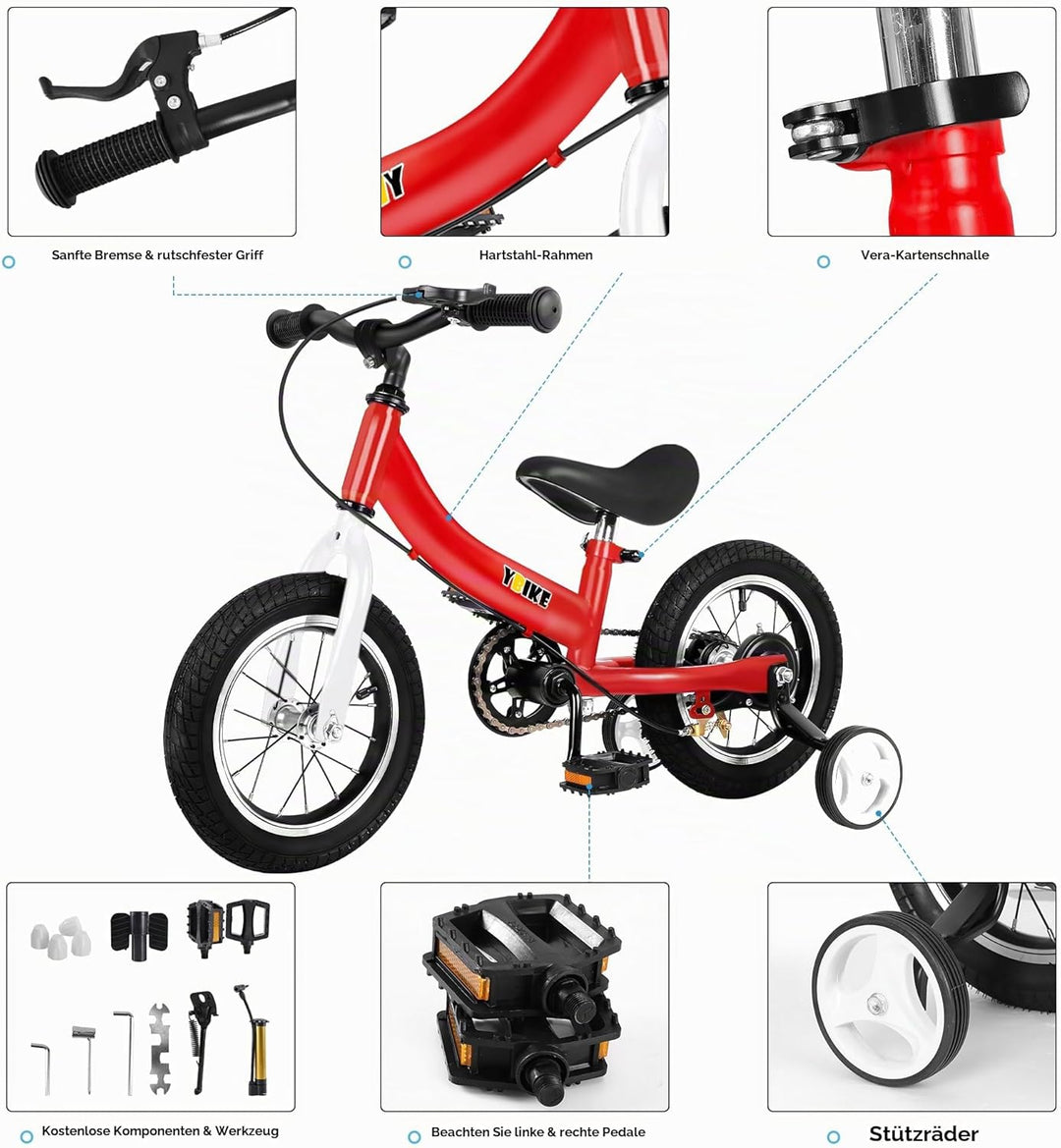 YBIKE 2 in 1 Laufrad, Kinderlaufrad und Kinderfahrrad Dual-Use-Funktion, geeignet für Kinder im Alte